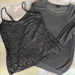 Express open weave sweater and sequined tank set